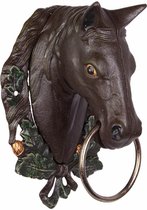Gietijzeren handdoekrek - Hoofd van paard met ring - Bruin sculptuur - 30 cm hoog