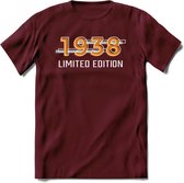 1938 Limited Edition T-Shirt | Goud - Zilver | Grappig Verjaardag en Feest Cadeau Shirt | Dames - Heren - Unisex | Tshirt Kleding Kado | - Burgundy - M