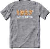 1957 Limited Edition T-Shirt | Goud - Zilver | Grappig Verjaardag en Feest Cadeau Shirt | Dames - Heren - Unisex | Tshirt Kleding Kado | - Donker Grijs - Gemaleerd - M