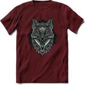 Vos - Dieren Mandala T-Shirt | Aqua | Grappig Verjaardag Zentangle Dierenkop Cadeau Shirt | Dames - Heren - Unisex | Wildlife Tshirt Kleding Kado | - Burgundy - XL