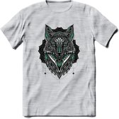 Vos - Dieren Mandala T-Shirt | Aqua | Grappig Verjaardag Zentangle Dierenkop Cadeau Shirt | Dames - Heren - Unisex | Wildlife Tshirt Kleding Kado | - Licht Grijs - Gemaleerd - L