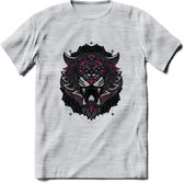 Tijger - Dieren Mandala T-Shirt | Roze | Grappig Verjaardag Zentangle Dierenkop Cadeau Shirt | Dames - Heren - Unisex | Wildlife Tshirt Kleding Kado | - Licht Grijs - Gemaleerd - S