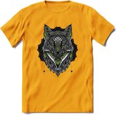 Vos - Dieren Mandala T-Shirt | Groen | Grappig Verjaardag Zentangle Dierenkop Cadeau Shirt | Dames - Heren - Unisex | Wildlife Tshirt Kleding Kado | - Geel - M