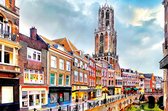 JJ-Art (Glas) | Utrecht Oudegracht - geschilderde popart stijl, woonkamer - slaapkamer | Stad, gracht, Domtoren, Dom, winkels, Nederland | Foto-schilderij-glasschilderij-acrylglas-acrylaat-wa