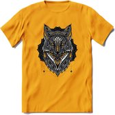 Vos - Dieren Mandala T-Shirt | Geel | Grappig Verjaardag Zentangle Dierenkop Cadeau Shirt | Dames - Heren - Unisex | Wildlife Tshirt Kleding Kado | - Geel - M