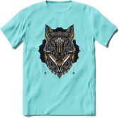 Vos - Dieren Mandala T-Shirt | Geel | Grappig Verjaardag Zentangle Dierenkop Cadeau Shirt | Dames - Heren - Unisex | Wildlife Tshirt Kleding Kado | - Licht Blauw - XXL