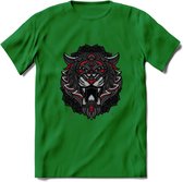 Tijger - Dieren Mandala T-Shirt | Rood | Grappig Verjaardag Zentangle Dierenkop Cadeau Shirt | Dames - Heren - Unisex | Wildlife Tshirt Kleding Kado | - Donker Groen - L