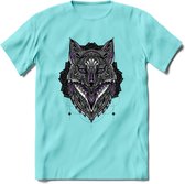 Vos - Dieren Mandala T-Shirt | Paars | Grappig Verjaardag Zentangle Dierenkop Cadeau Shirt | Dames - Heren - Unisex | Wildlife Tshirt Kleding Kado | - Licht Blauw - M