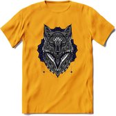 Vos - Dieren Mandala T-Shirt | Donkerblauw | Grappig Verjaardag Zentangle Dierenkop Cadeau Shirt | Dames - Heren - Unisex | Wildlife Tshirt Kleding Kado | - Geel - S