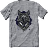 Vos - Dieren Mandala T-Shirt | Donkerblauw | Grappig Verjaardag Zentangle Dierenkop Cadeau Shirt | Dames - Heren - Unisex | Wildlife Tshirt Kleding Kado | - Donker Grijs - Gemaleer