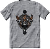 Bizon - Dieren Mandala T-Shirt | Oranje | Grappig Verjaardag Zentangle Dierenkop Cadeau Shirt | Dames - Heren - Unisex | Wildlife Tshirt Kleding Kado | - Donker Grijs - Gemaleerd -