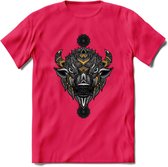 Bizon - Dieren Mandala T-Shirt | Geel | Grappig Verjaardag Zentangle Dierenkop Cadeau Shirt | Dames - Heren - Unisex | Wildlife Tshirt Kleding Kado | - Roze - M