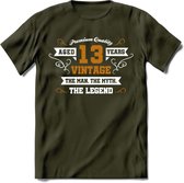 13 Jaar Legend T-Shirt | Goud - Wit | Grappig Verjaardag en Feest Cadeau Shirt | Dames - Heren - Unisex | Tshirt Kleding Kado | - Leger Groen - S