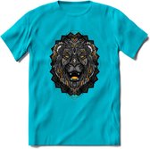Leeuw - Dieren Mandala T-Shirt | Geel | Grappig Verjaardag Zentangle Dierenkop Cadeau Shirt | Dames - Heren - Unisex | Wildlife Tshirt Kleding Kado | - Blauw - M