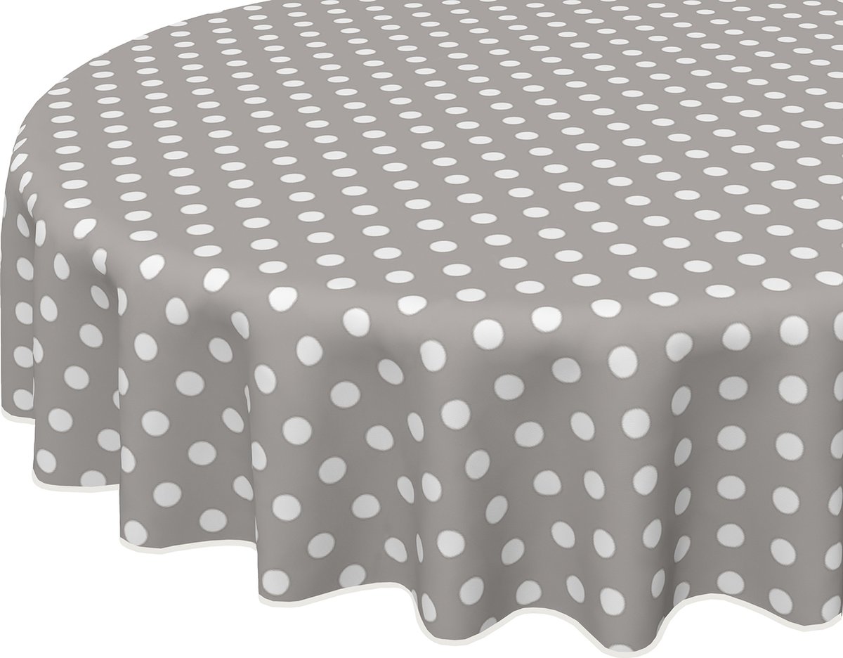 Tafelkleed -Dots Grey - Jersey Cotton - rond 150 cm