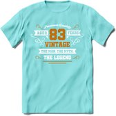 83 Jaar Legend T-Shirt | Goud - Wit | Grappig Verjaardag en Feest Cadeau Shirt | Dames - Heren - Unisex | Tshirt Kleding Kado | - Licht Blauw - XL