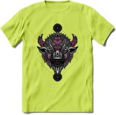 Bizon - Dieren Mandala T-Shirt | Roze | Grappig Verjaardag Zentangle Dierenkop Cadeau Shirt | Dames - Heren - Unisex | Wildlife Tshirt Kleding Kado | - Groen - 3XL