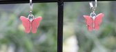 Bubbels Sieraden handgemaakte oorbellen vlinder coral rood zilverkleurig - O17