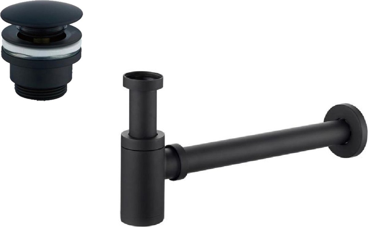 Lavinno - Design sifon met afvoerplug mat zwart