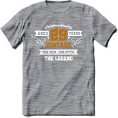 29 Jaar Legend T-Shirt | Goud - Wit | Grappig Verjaardag en Feest Cadeau Shirt | Dames - Heren - Unisex | Tshirt Kleding Kado | - Donker Grijs - Gemaleerd - S