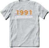 1991 Limited Edition T-Shirt | Goud - Zilver | Grappig Verjaardag en Feest Cadeau Shirt | Dames - Heren - Unisex | Tshirt Kleding Kado | - Licht Grijs - Gemaleerd - S