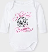 Baby Rompertje met tekst 'Bichon' |Lange mouw l | wit zwart | maat 50/56 | cadeau | Kraamcadeau | Kraamkado