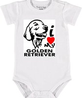 Baby Rompertje met tekst 'Golden retriever 2' | Korte mouw l | wit zwart | maat 62/68 | cadeau | Kraamcadeau | Kraamkado