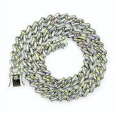 ICYBOY 18K Massieve Miami Micro Rainbow Heren Ketting Verguld Zilver Regenboog [SILVER-PLATED] [ICED OUT] [20 inch - 50 cm Small / Medium] - Square Diamond Chain Necklace Cuban Link