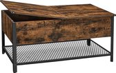 woonkamertafel met uitklapbaar blad, 100 x 55 x 47 cm, verborgen bergruimte, traliewerkblad, metalen frame, voor woonkamer, industrieel ontwerp, vintage bruin-zwart LCT230B01