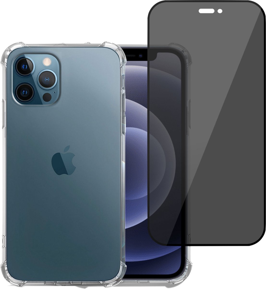 Geschikt voor iPhone 11 Pro Max Shockproof Hoesje + Privacy Screenprotector – Volledig Dekkend Gehard Glas Cover - Case Transparant