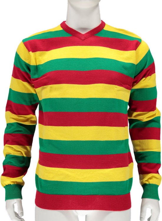 Pull de carnaval tricoté à rayures - Rouge/Jaune/Vert - Taille XL - Déguisements dames - Déguisements hommes - Limbourg - Apollo