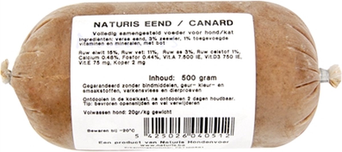 Naturis Hondenvoer - Eend 500 gr - Eliminatiedieet, Diepgevroren, Natuurlijke Voeding zonder Granen