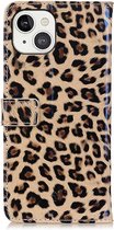 Peachy Wallet Bookcase kunstleer luipaardprint hoesje voor iPhone 13 - bruin