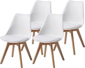 Furnibella Eetkamerstoelen AARHUS set van 4, wit met poten van massief hout, beukenhout, Scandinavisch retrodesign