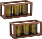 Joy Kitchen waxinelichtjes houder met houten frame - Set van 2 - Waxinelichtjes houder - Waxinelichtjes - Duurzaam hout - Kaarsen houder - Gerecycled glas - Kaarsenhouders - Theeli
