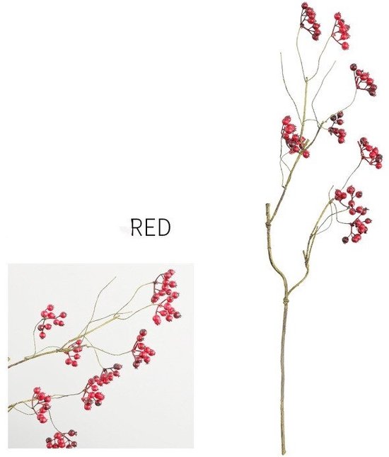 BaykaDecor - Decoratie takken - Bosbes Tak - Kunsttak Rode Bessen - Kunstbloemen - Kunstplant - Paastakken - Rood Siertak - 72 cm