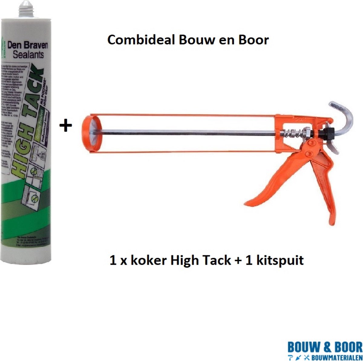 Den Braven -Combideal- Zwaluw High Tack lijmkit - montagekit - wit - 290 ml koker + Kitspuit metaal zwart of oranje