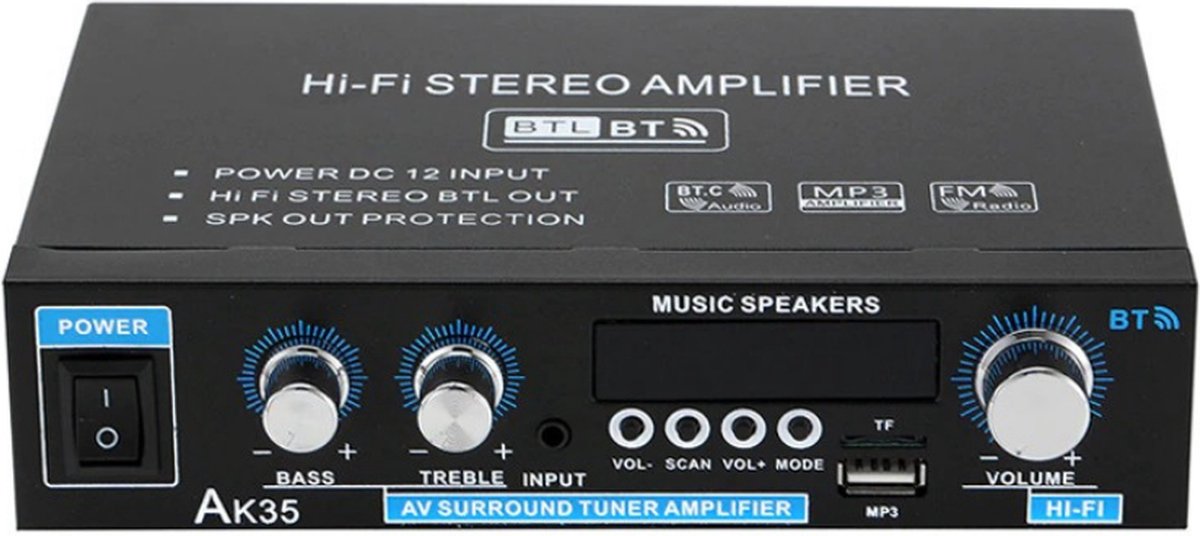 HIFI Bluetooth Power Amplifier | 400W | Versterker | Stereo Versterker | Mediaspeler - Merkloos
