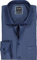 OLYMP Luxor modern fit overhemd - marine blauw structuur (contrast) - Strijkvrij - Boordmaat: 45