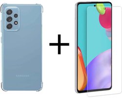 Schokbestendig Transparant Hoesje + Gratis 9H Tempered Glass Screen Protector Geschikt voor Samsung Galaxy A52 / A52S