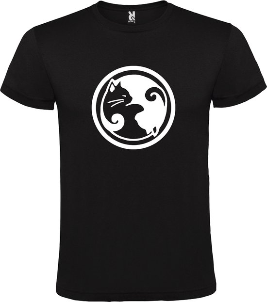 Zwart T shirt met  "Ying Yang poezen" print Wit size XXXXL