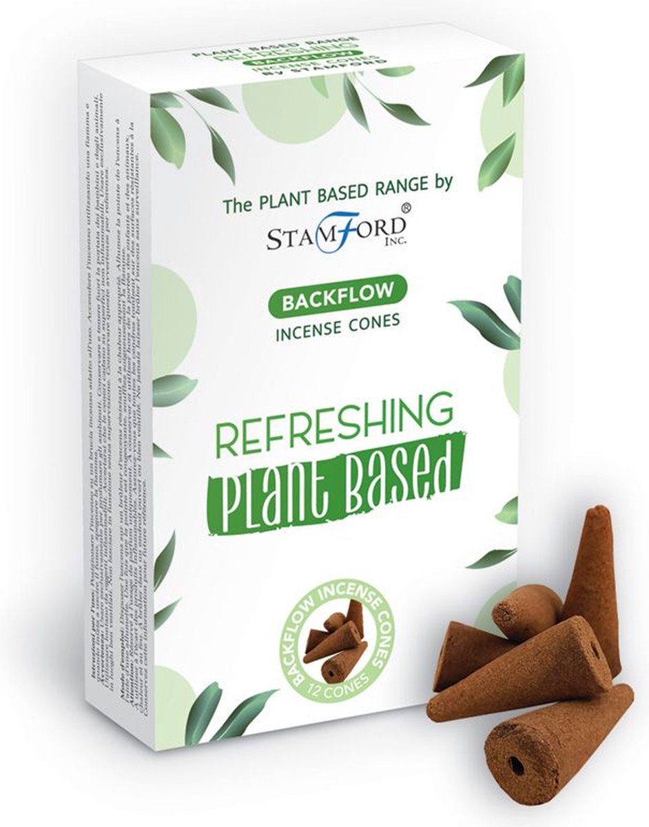 Stamford Backflow Wierook kegels - Refreshing - 12 Stuks - Plantaardig - Vegan - Plant Based - Incense Cones - Waterval Wierook Verfrissend