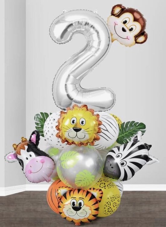 25 stuks ballonen incl. tape set - 2 jaar - verjaardag - kinderfeestje - feestje - ballonen - dieren aap - leeuw - giraffe - koe - natuur - decoratie