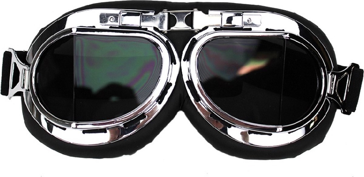CRG Chrome Pilotenbril - Retro Motorbril - Motorbril Heren - Smoke Glas