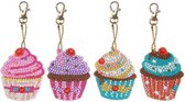 4 Diamond Painting Sleutelhangers Cupcakes