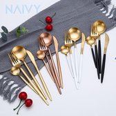 Naivy® Luxe Gouden Bestekset || Groot || || Luxueuze Gouden Bestek || Bestekset || Bestekset van Roestvrij Staal || Bestekset met Gouden Messen,Vorken, Lepel en Chopsticks ||