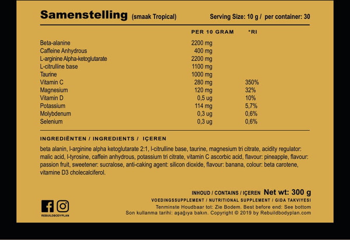 Rebuild Nutrition PreWorkout Per Scoop 400 mg Cafeïne Haal Het