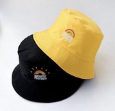 Bucket hat - Unisex - Positivity - Dubbelzijdig - Geel/Zwart
