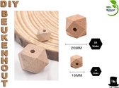 Bob Online ™ Mixed Setje - Houten Geometrische Kralen - 10 Stuks 20mm + 10 Stuks 16mm met ca. 4mm Gaatje - Blanco Houten Kralen Kubus - DIY Houten Hobby Kralen -Ambachtelijke Ketting, Armband - Beukenhout Kralen – 10 Pcs 20mm + 10 Pcs 16mm Geometric