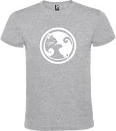Grijs  T shirt met  "Ying Yang poezen" print Wit size XL